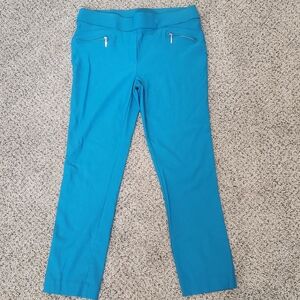 Stretch Blue Dress Pants With Zip Pocket Details